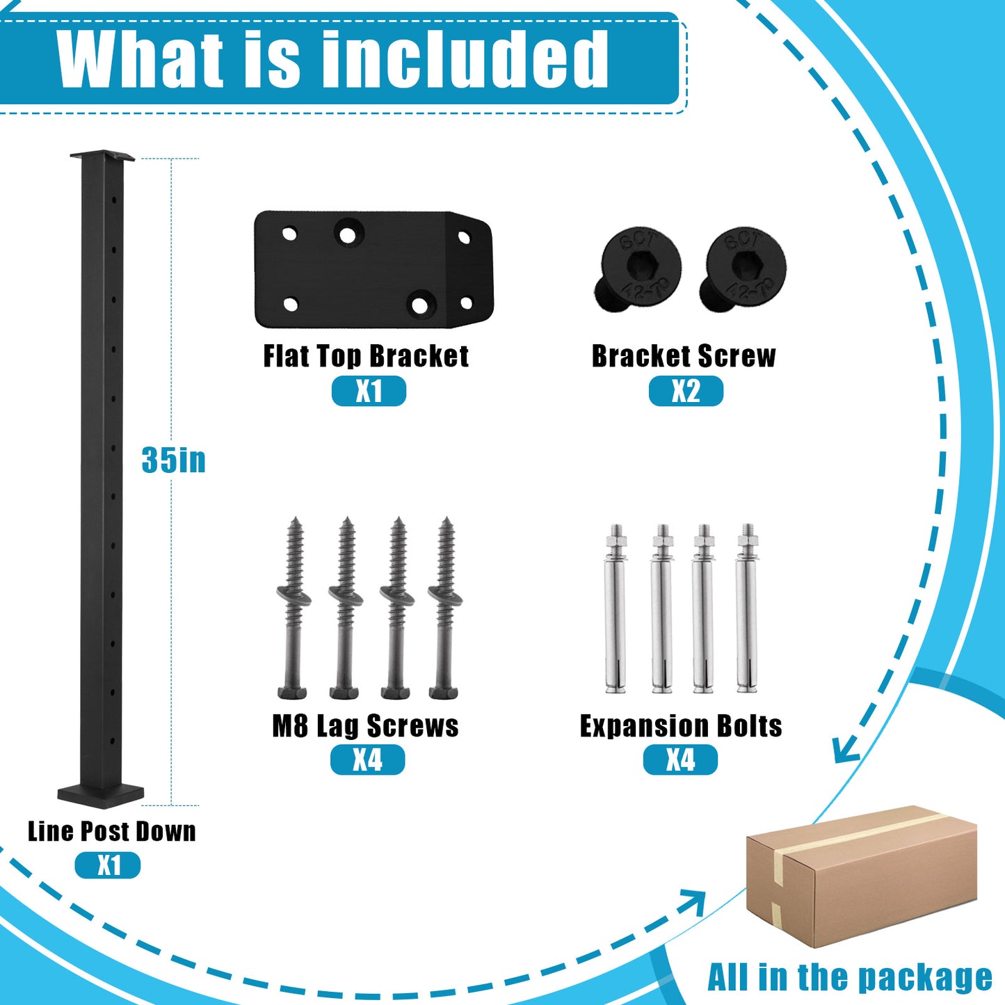 Senmit Surface Mount Cable Railing Post - Stainless Steel 2”x2” Square Flat top Matte Black-SP02