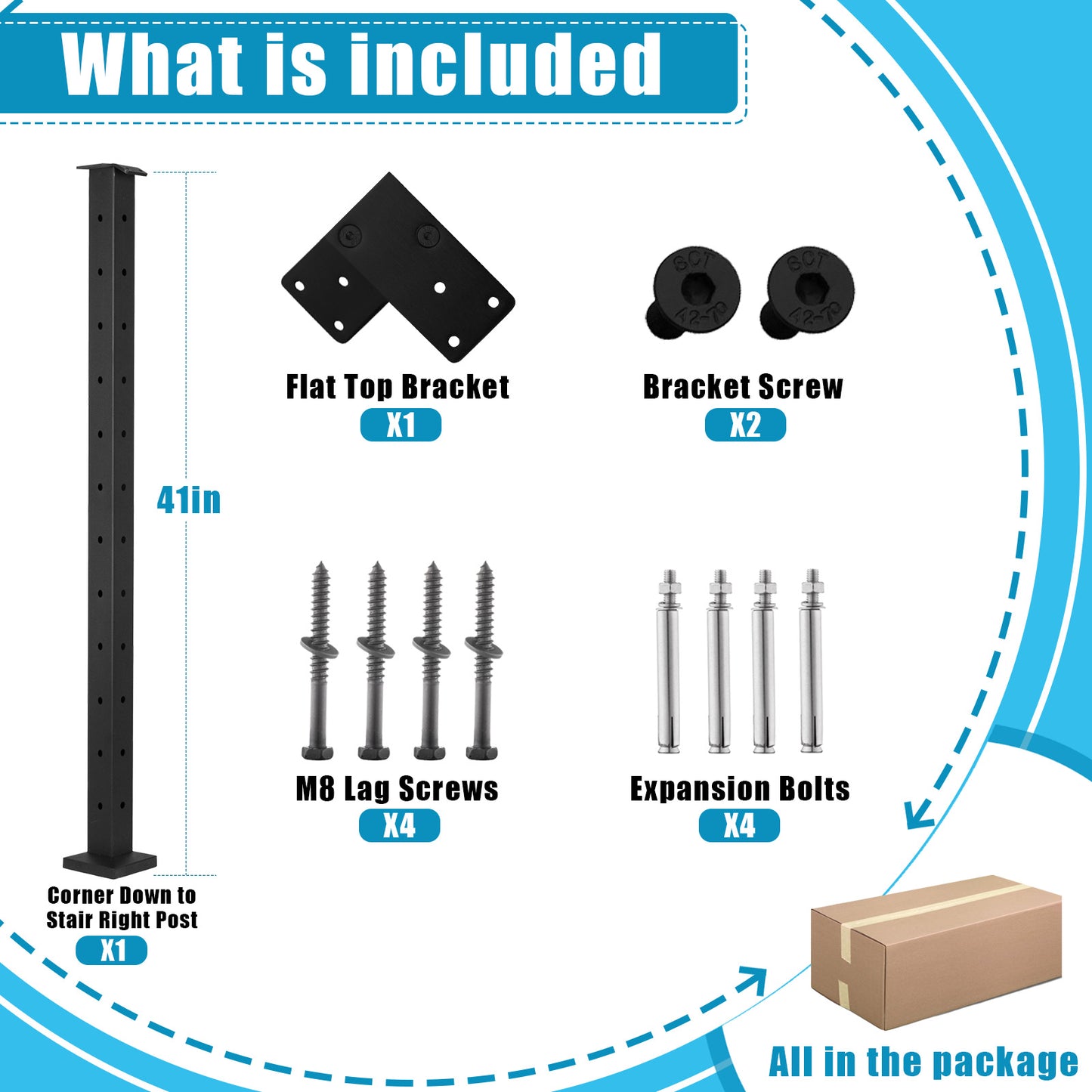 Senmit Surface Mount Cable Railing Post - Stainless Steel 2”x2” Square Flat top Matte Black-SP02