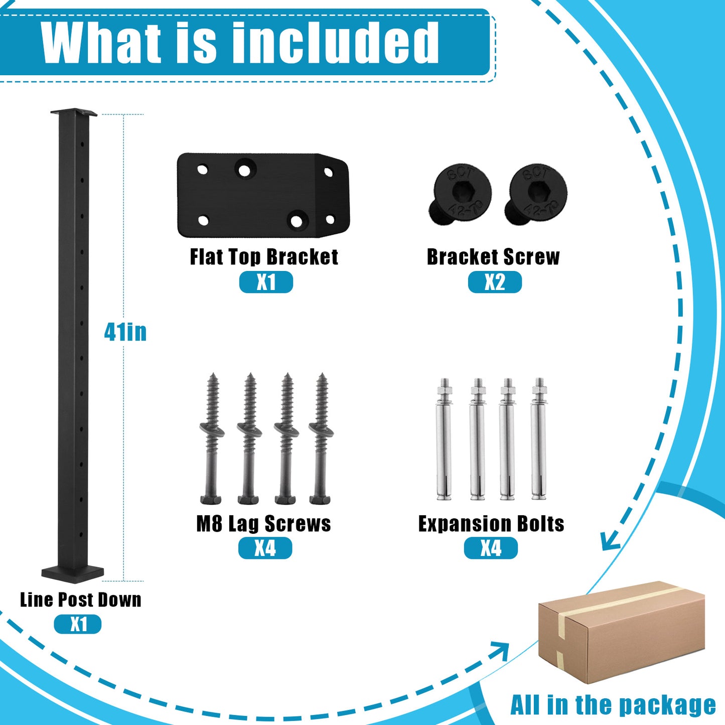 Senmit Surface Mount Cable Railing Post - Stainless Steel 2”x2” Square Flat top Matte Black-SP02