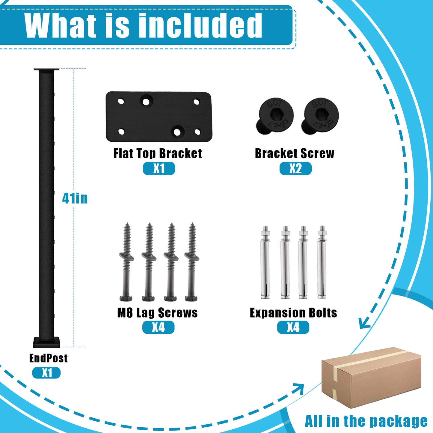 Senmit Surface Mount Cable Railing Post - Stainless Steel 2”x2” Square Flat top Matte Black-SP02