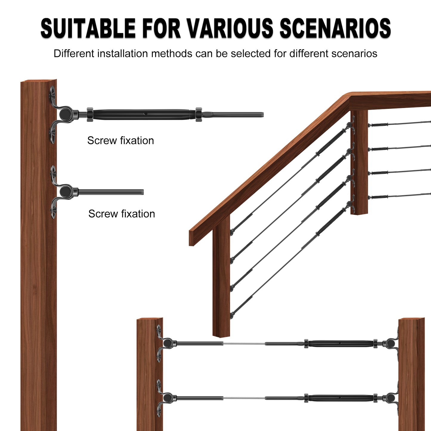 Senmit Black Stainless Steel Turnbuckle Deck Toggle Set for 1/8 Cable Railing, 316 Marine Grade,DB12