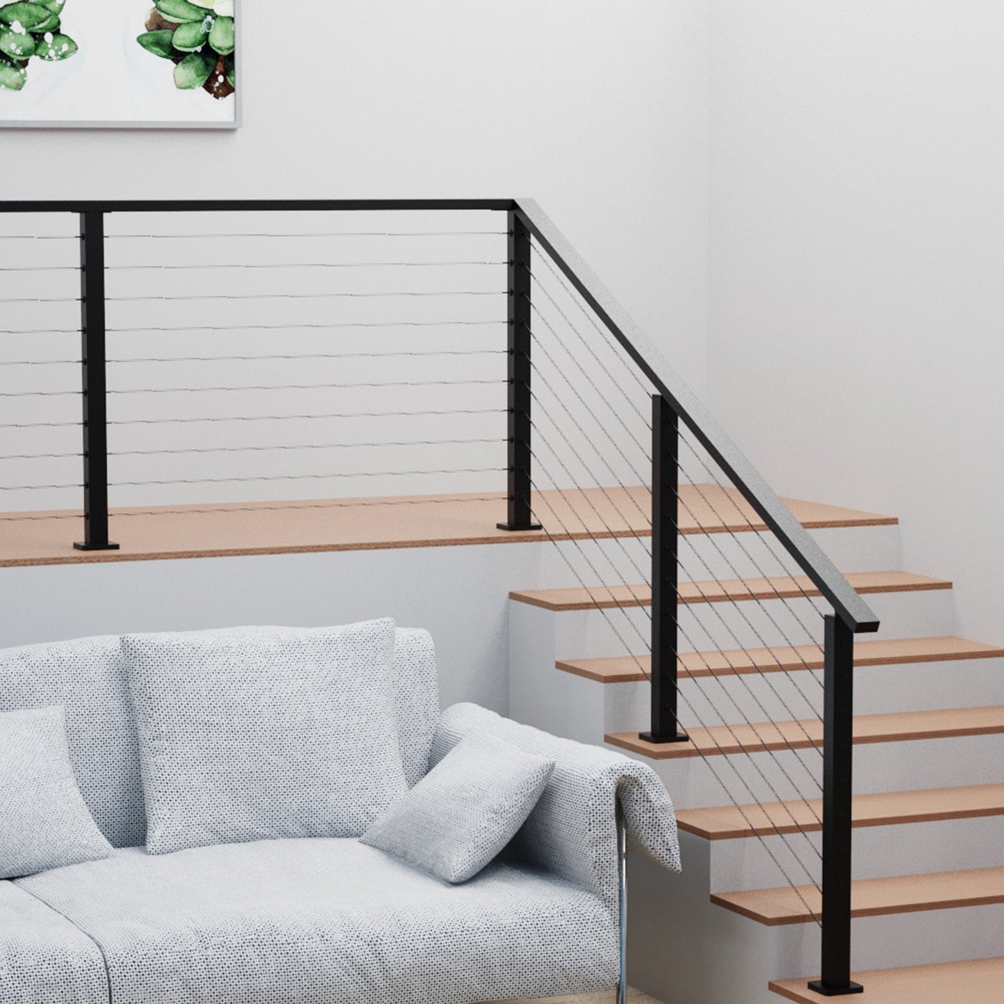 Senmit Surface Mount Cable Railing Post - Stainless Steel 2”x2” Square Flat top Matte Black-SP02