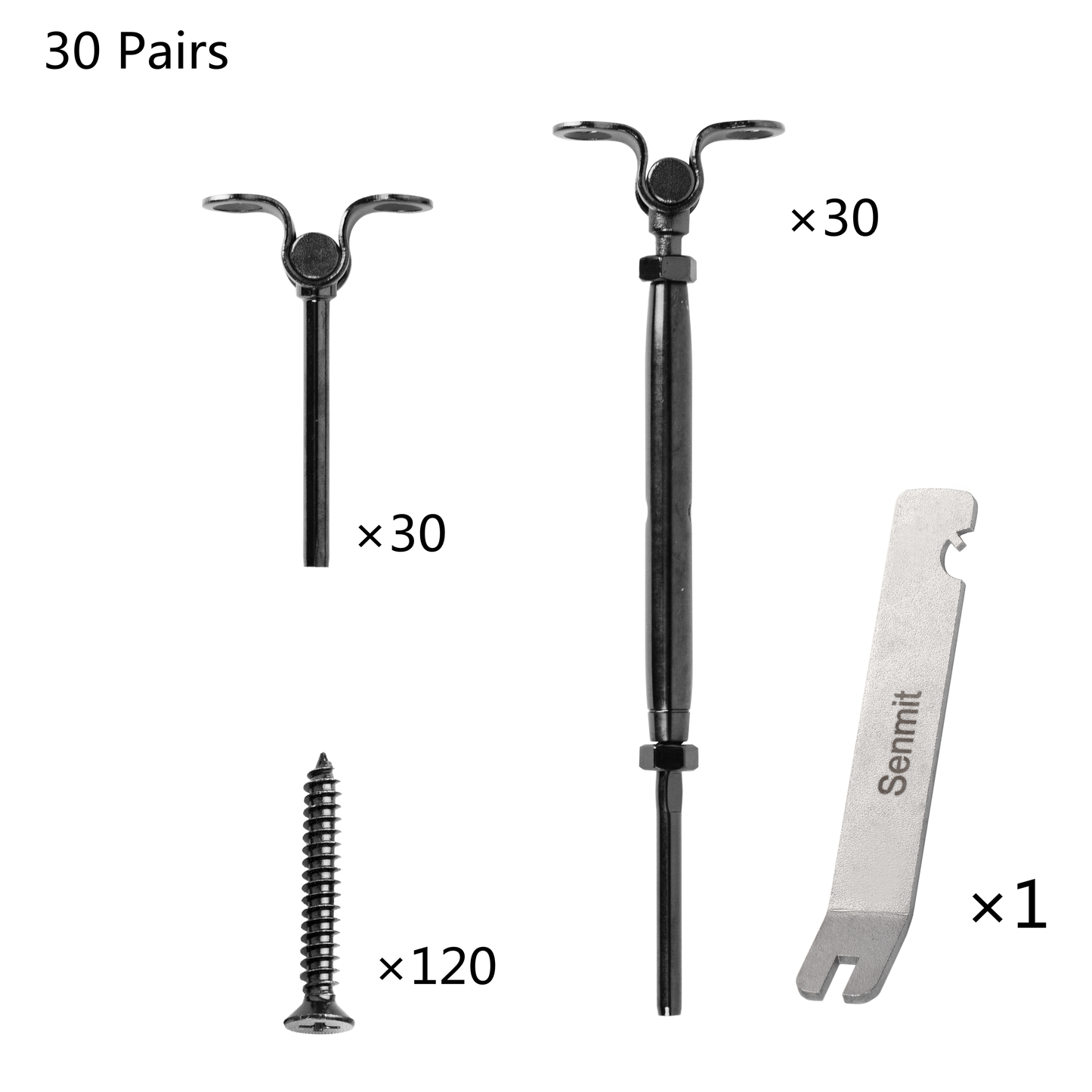 Senmit Black Stainless Steel Turnbuckle Deck Toggle Set for 1/8 Cable Railing, 316 Marine Grade,DB12