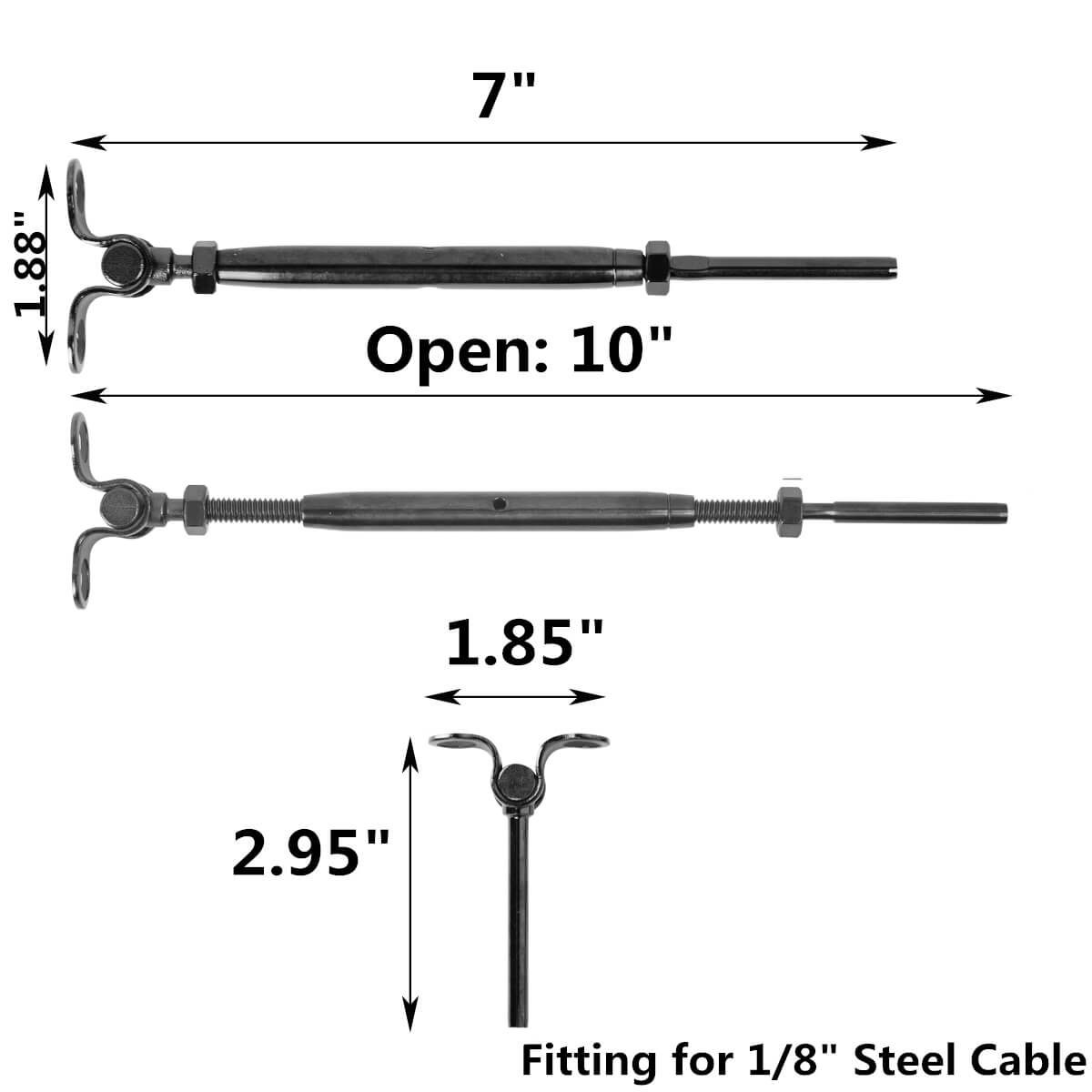 Senmit Black Stainless Steel Turnbuckle Deck Toggle Set for 1/8 Cable Railing, 316 Marine Grade,DB12