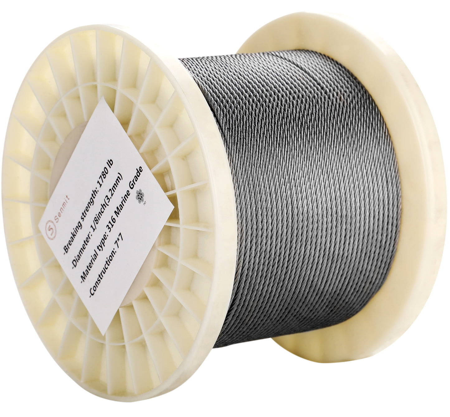 Senmit 1/8 Stainless Steel Aircraft Wire Rope for Deck Cable Railing Kit, 7 x 7 500 Feet 316 Marine Grade,SC500