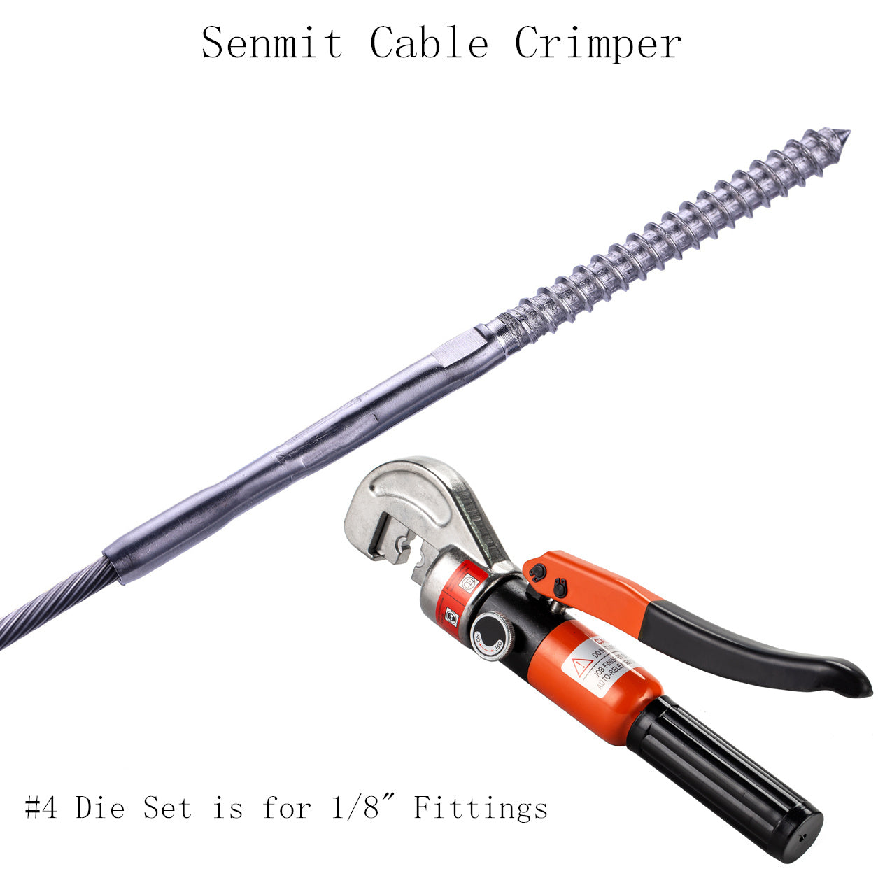 Senmit 10 Ton Hydraulic Cable Crimper Hand Tool for 1/8, 3/16 Stainless Steel Cable Railing Fittings HC01