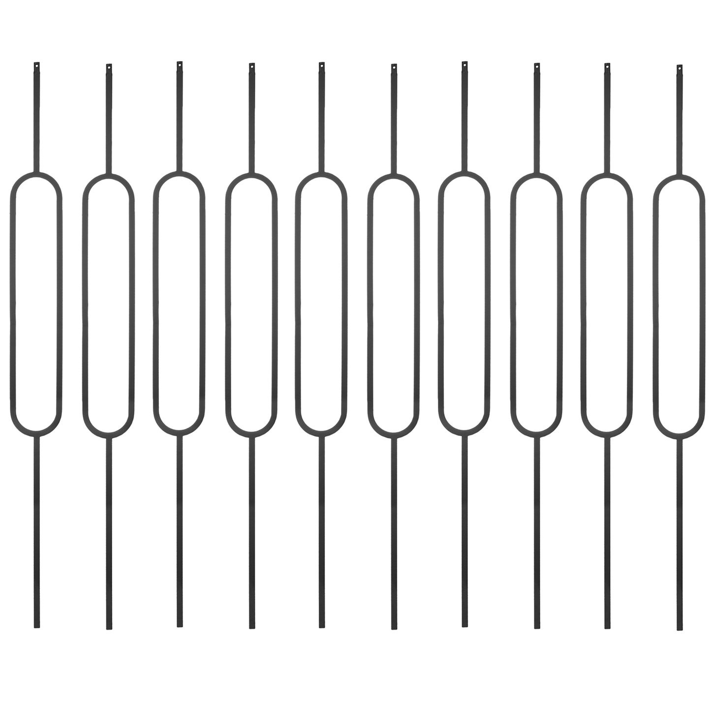 S05 - Wrought Iron Balusters – Set of 10 Deck Balusters - 1/2 -inch Hollow Single Oval Iron Spindles – Satin Black Metal Railing