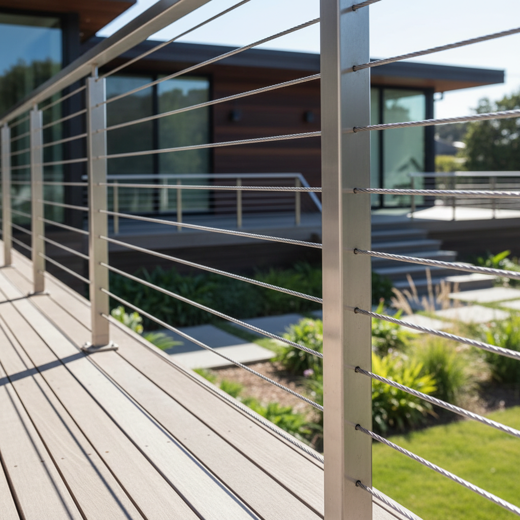 Modern cable railing system showing professional engineering and safety compliance.