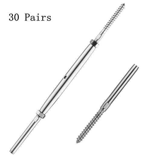 T316 stainless steel lag-screw swage turnbuckles for 1/8-inch cable railing on wood posts.