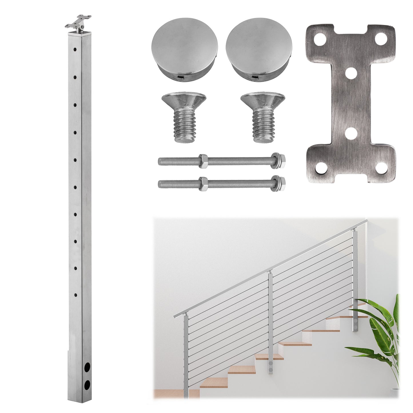 Fascia Mount Cable Railing Post Stainless Steel Brush Finishing-FP01
