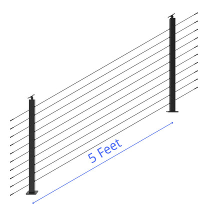 Senmit 36" Black Surface Mount 5ft-25ft All-in-One Complete  Stair Cable Railing System DIY Kit (No Handrail)