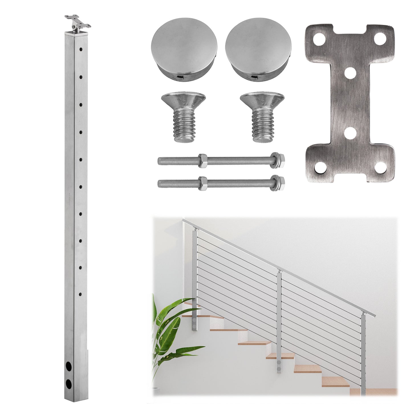 Fascia Mount Cable Railing Post Stainless Steel Brush Finishing-FP01