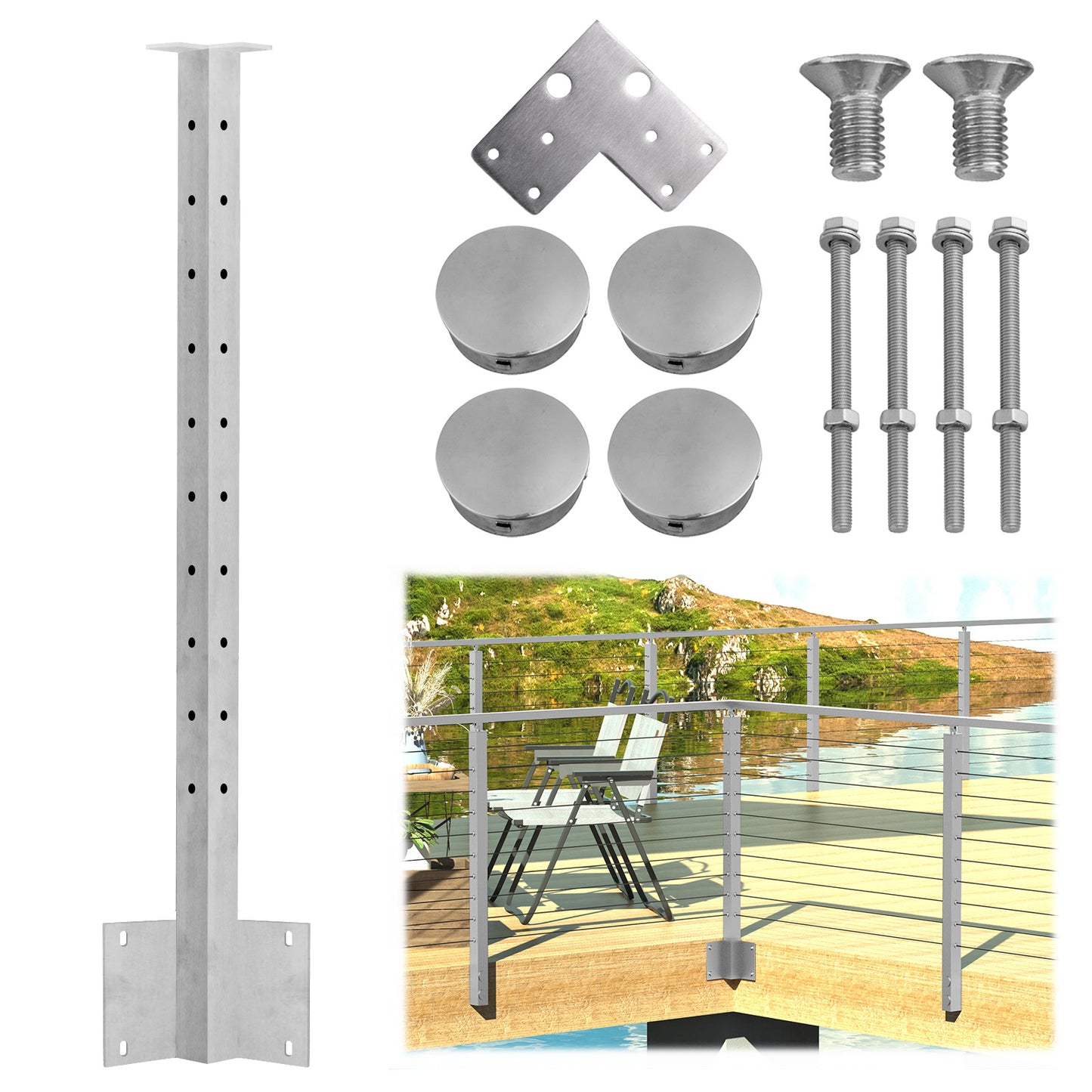Fascia Mount Cable Railing Post Stainless Steel Brush Finishing-FP01