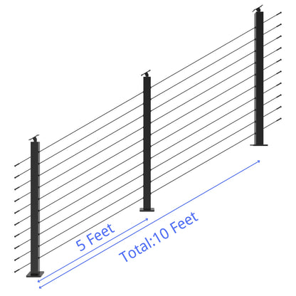 Senmit 36" Black Surface Mount 5ft-25ft All-in-One Complete  Stair Cable Railing System DIY Kit (No Handrail)