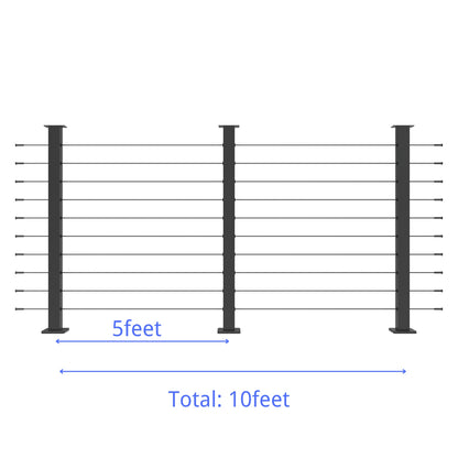 Senmit 36" Black Surface Mount 5ft-25ft All-in-One Complete  Cable Railing System DIY Kit (No Handrail)