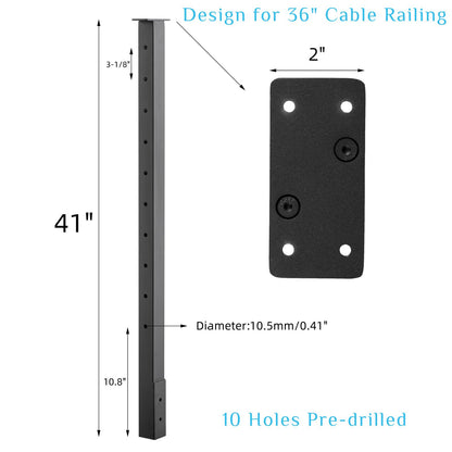 Fascia Mount Cable Railing Post Stainless Steel Matte Black-FP02