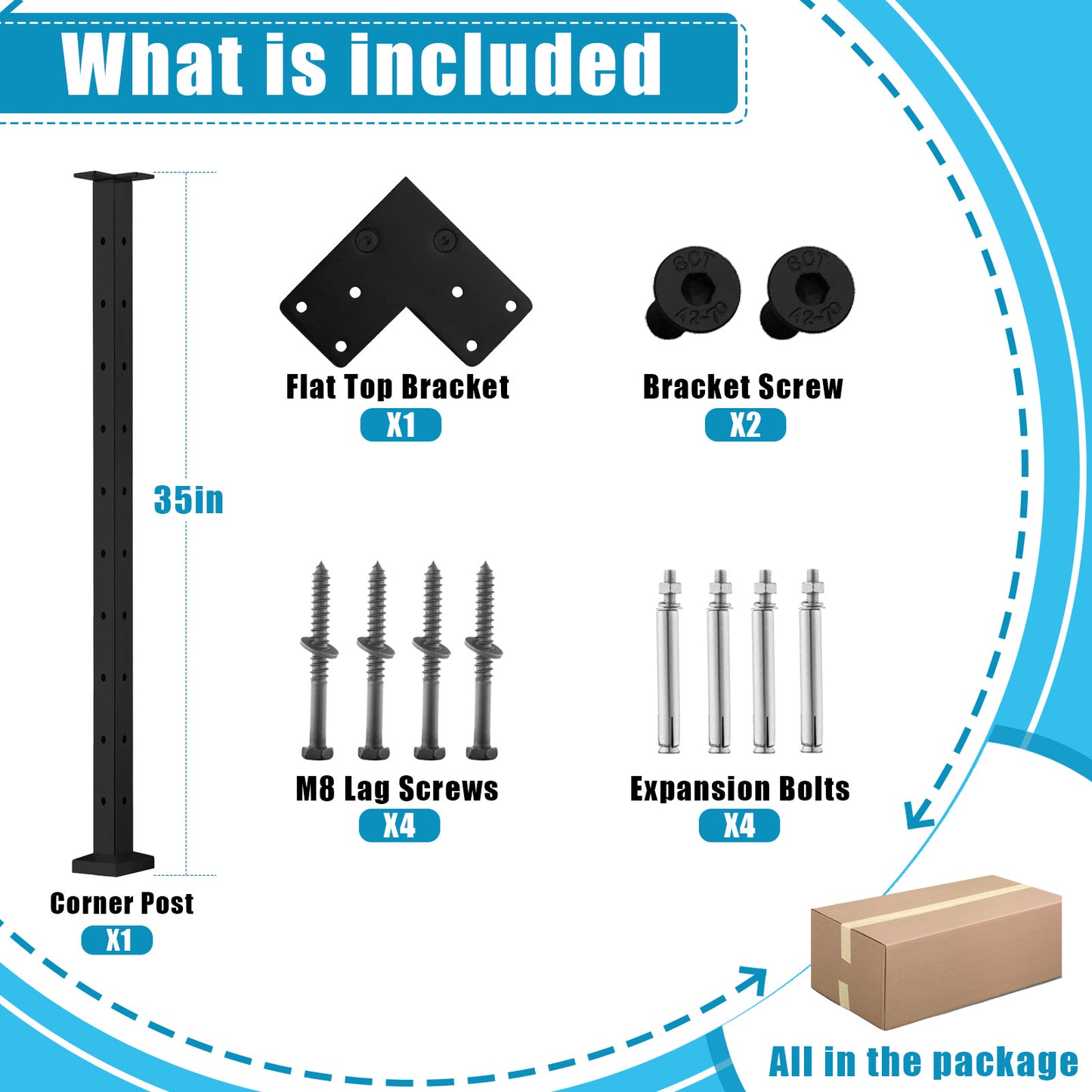 Senmit Surface Mount  Cable Railing Post - Stainless Steel 2”x2” Square  Flat top Brushed Finish-SP01