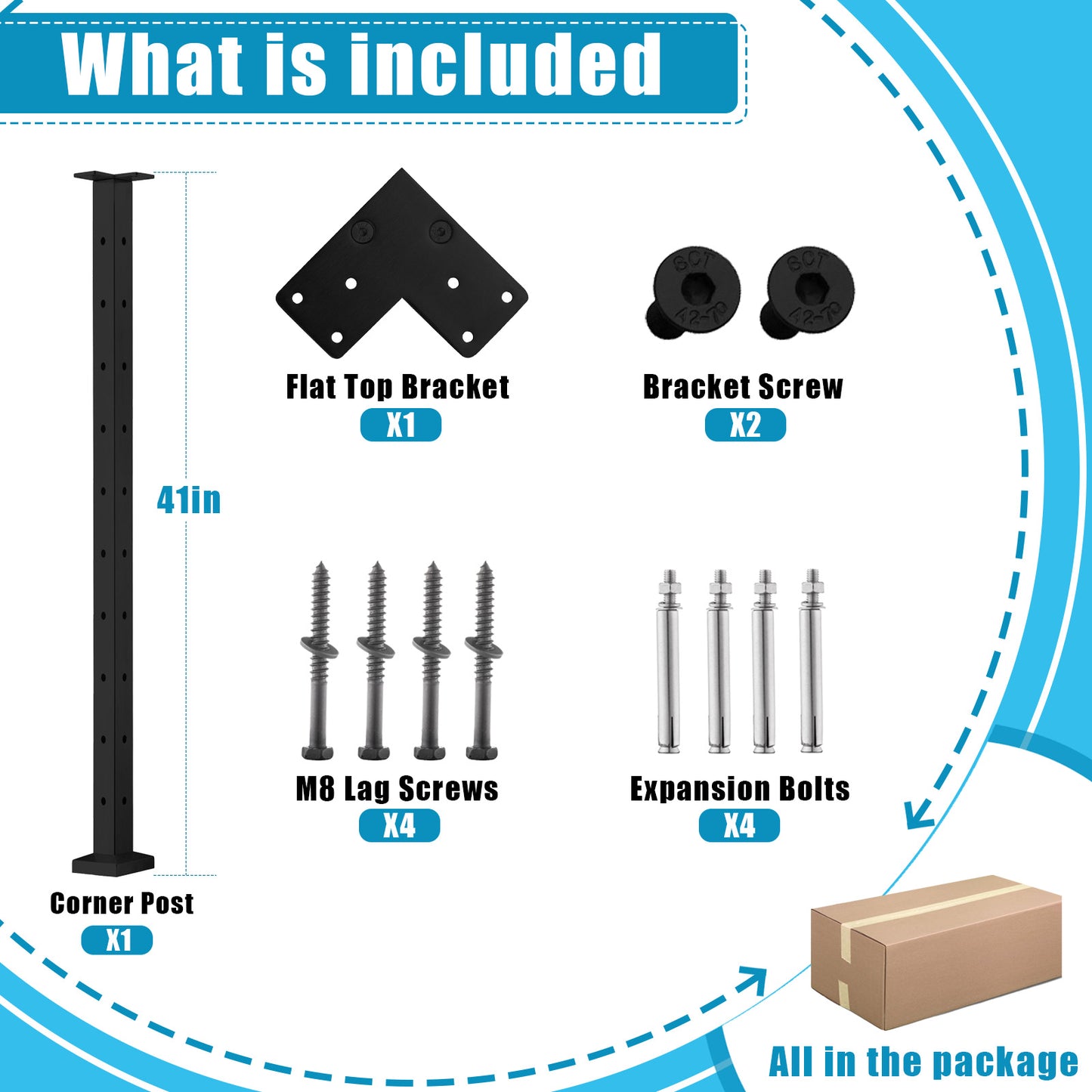 Senmit Surface Mount  Cable Railing Post - Stainless Steel 2”x2” Square  Flat top Brushed Finish-SP01