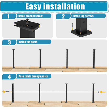 Senmit 36" Black Surface Mount 5ft-25ft All-in-One Complete  Cable Railing System DIY Kit (No Handrail)