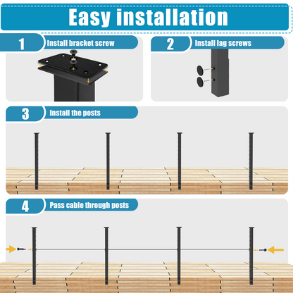 Senmit 36" Black Fascia Mount 5ft-25ft All-in-One Complete  Cable Railing System DIY Kit (No Handrail)