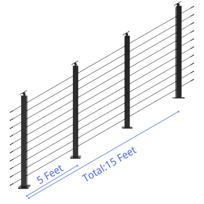 Senmit 36" Black Surface Mount 5ft-25ft All-in-One Complete  Stair Cable Railing System DIY Kit (No Handrail)