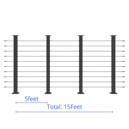 Senmit 36" Black Surface Mount 5ft-25ft All-in-One Complete  Cable Railing System DIY Kit (No Handrail)