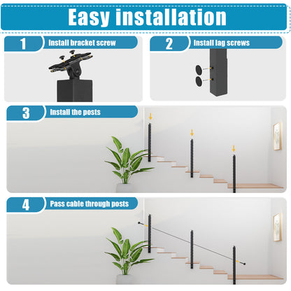 Senmit 36" Black Fascia Mount 5ft-20ft All-in-One Complete  Stair Cable Railing System DIY Kit (No Handrail)