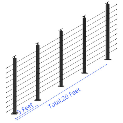 Senmit 36" Black Surface Mount 5ft-25ft All-in-One Complete  Stair Cable Railing System DIY Kit (No Handrail)