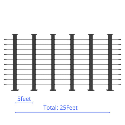 Senmit 36" Black Surface Mount 5ft-25ft All-in-One Complete  Cable Railing System DIY Kit (No Handrail)