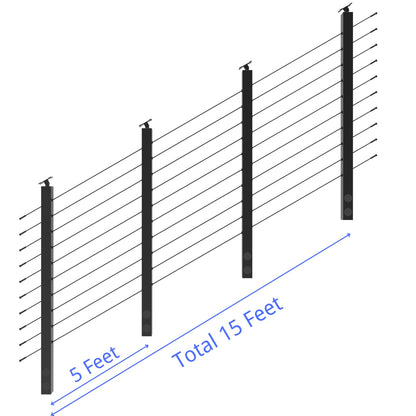 Senmit 36" Black Fascia Mount 5ft-20ft All-in-One Complete  Stair Cable Railing System DIY Kit (No Handrail)