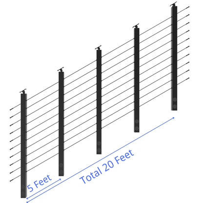 Senmit 36" Black Fascia Mount 5ft-20ft All-in-One Complete  Stair Cable Railing System DIY Kit (No Handrail)