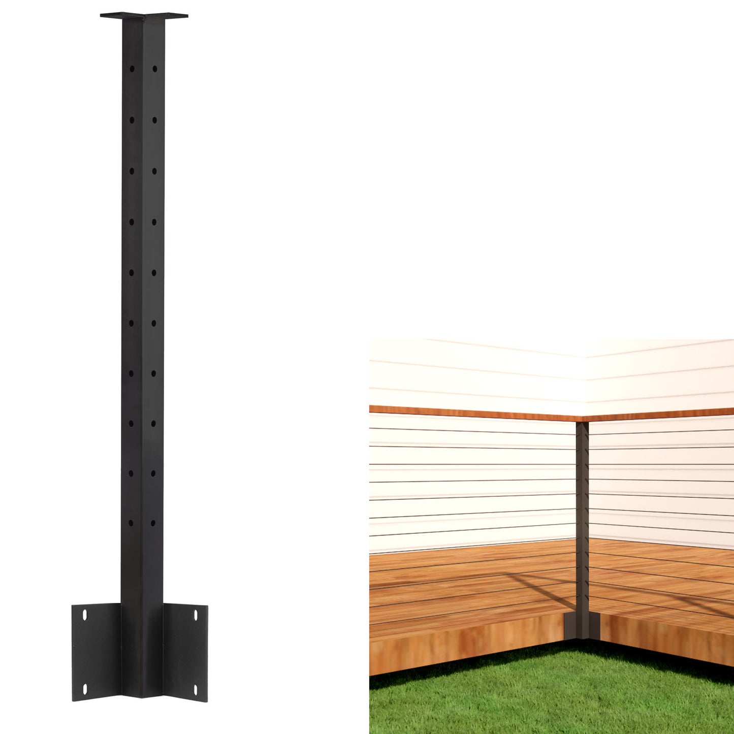 Fascia Mount Cable Railing Post Stainless Steel Matte Black-FP02