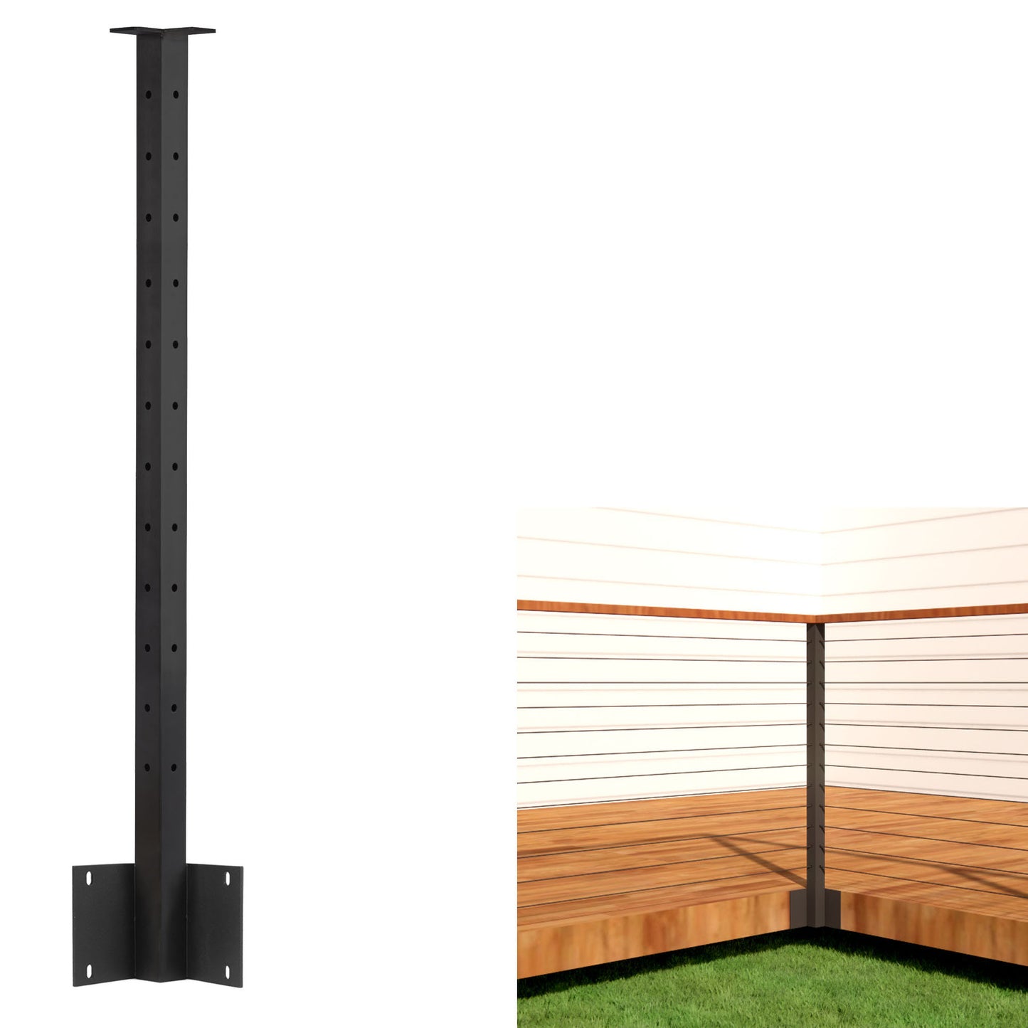 Fascia Mount Cable Railing Post Stainless Steel Matte Black-FP02