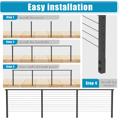 Senmit 36" 5ft-25ft Black Fascia Mount All-in-One Complete Cable Railing System DIY Kit