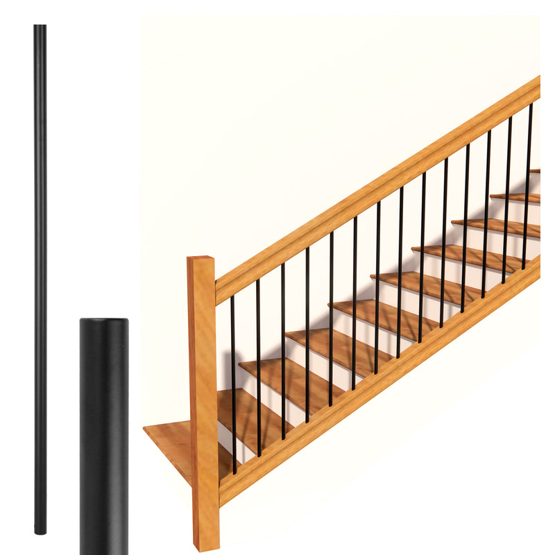 S15-Senmit Iron Stair Balusters 5/8" Round x 44" Long,  Hollow, Powder Coated – 30Pack - (Satin Black)