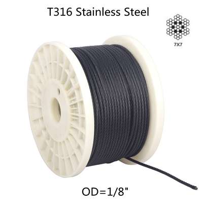 Senmit 250ft 1/8" Black Wire Rope Cable, T316 Stainless Steel Marine Grade for Cable Railing -Flexible 7 x 7 Strands Construction,BC250