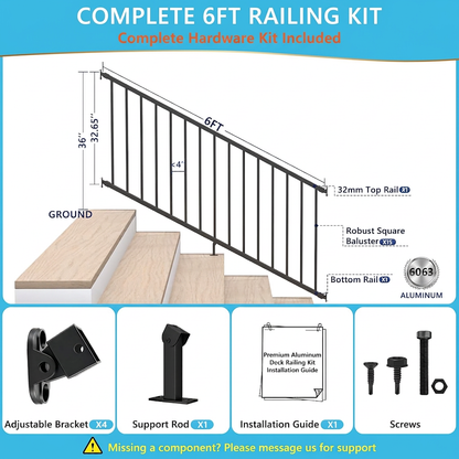 SENMIT 36-Inch Aluminum Stair Railing Panel, 4FT / 6FT / 8FT (Post not included)
