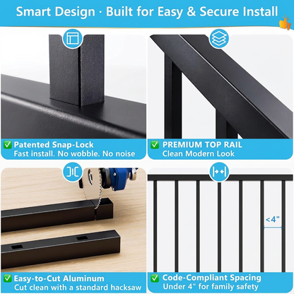 SENMIT 36-Inch Aluminum Stair Railing Panel, 4FT / 6FT / 8FT (Post not included)