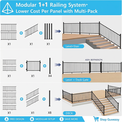 SENMIT 36-Inch Aluminum Level Railing Kit  (39-Inch Posts not included)