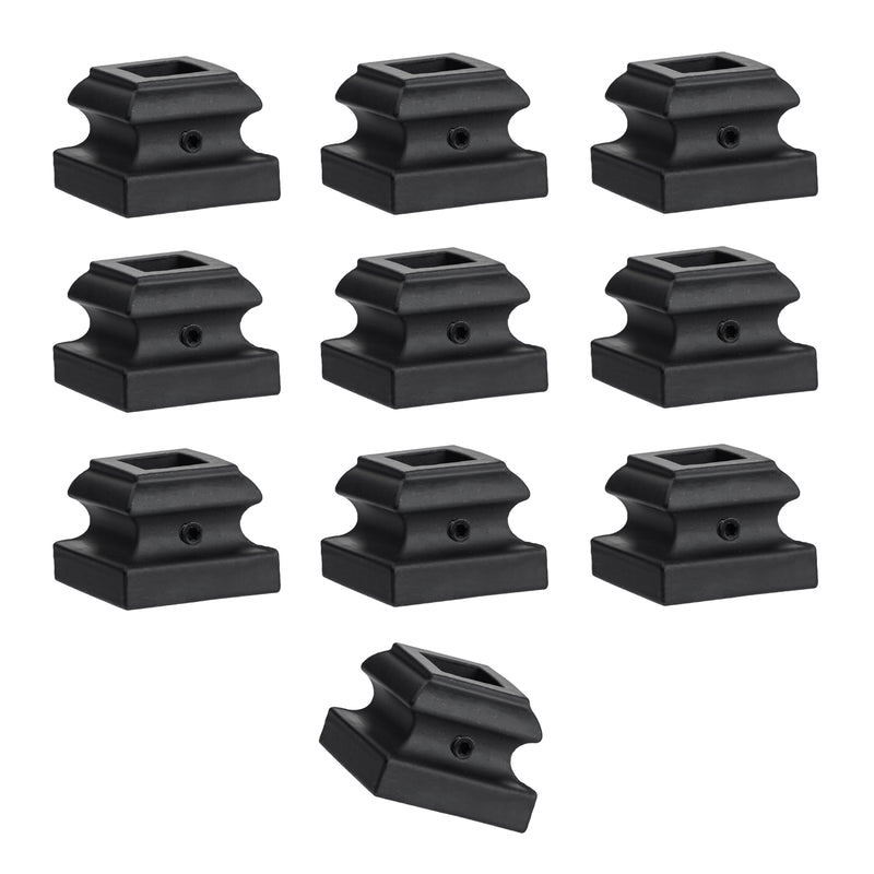 Senmit Iron Baluster Shoes - Flat Shoe with Screw - for Use with 1/2" Square Balusters - Set of 10 (Satin Black)
