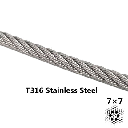 Senmit 1/8 Stainless Steel Aircraft Wire Rope for Deck Cable Railing Kit,7x7 300Feet T316 Marin Grade - Senmit 