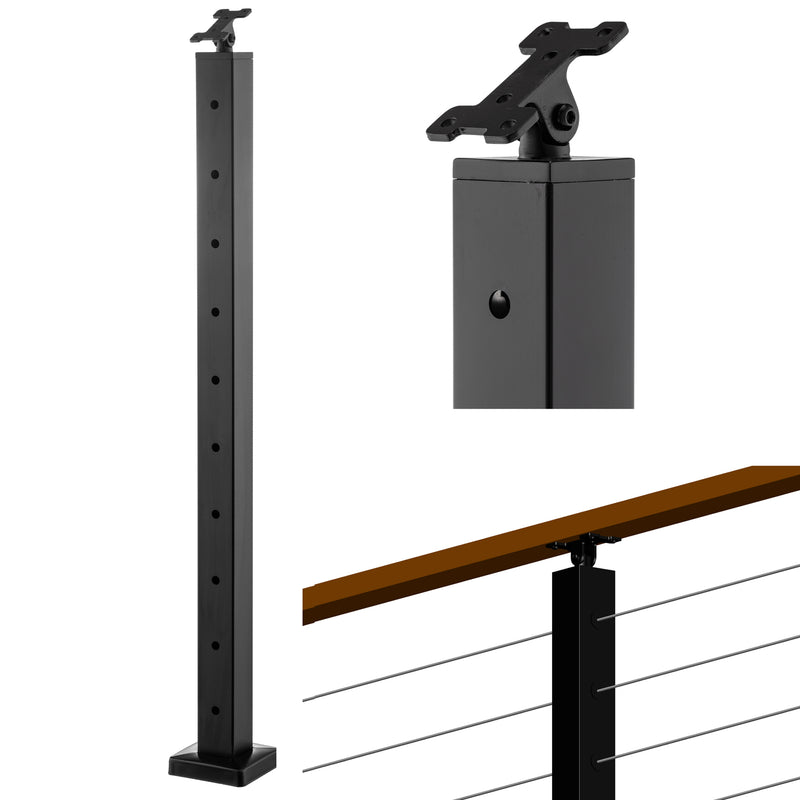 Senmit Surface Mount  Cable Railing Post - Stainless Steel 2”x2” Square  Angle Adjustable Top Bracket