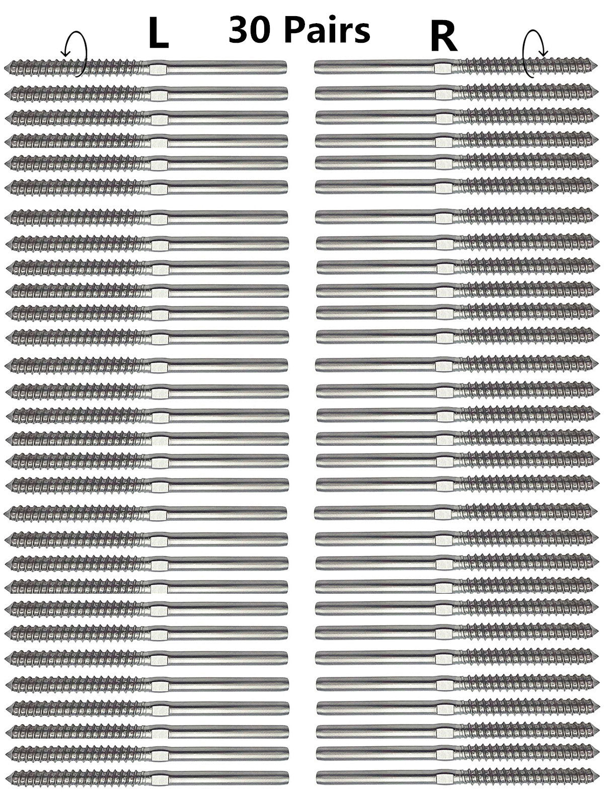 Senmit Swage Lag Screws Left & Right 60 Pack for 1/8" Cable Railing, 316 Stainless Steel Stair Deck Railing Wood Post Balusters System 30 Pairs - Senmit 