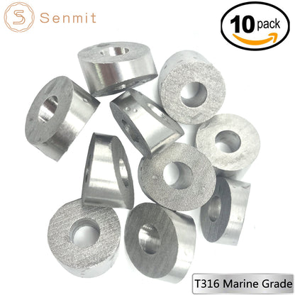 Senmit 1/4 30 Degree Angle Beveled Washer for 1/8”-3/16” Deck Cable railing Stainless Steel T316 Marine Grade 10 Pack - Senmit 