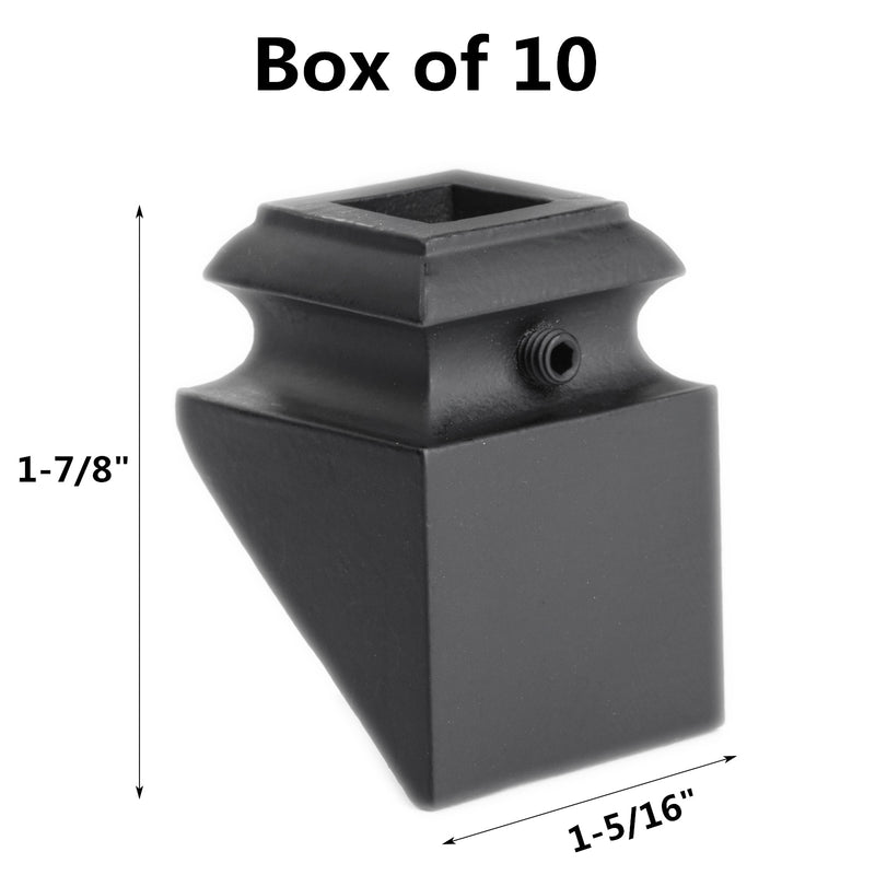 Iron Baluster Shoes - Slant Shoe with Screw - for Use with 1/2" Square Balusters - Set of 10 (Satin Black)