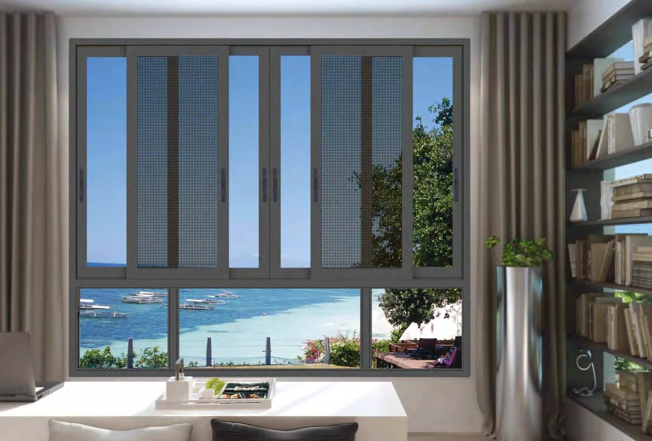 Large aluminum window overlooking the coast