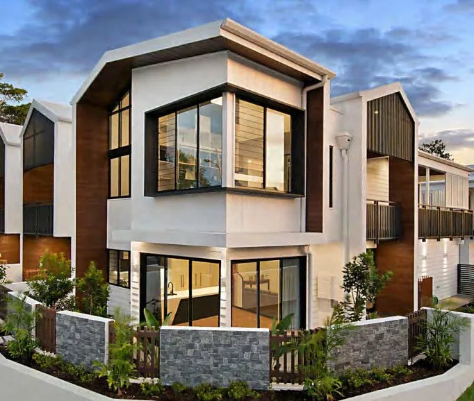Modern home fitted with custom black framed windows and doors