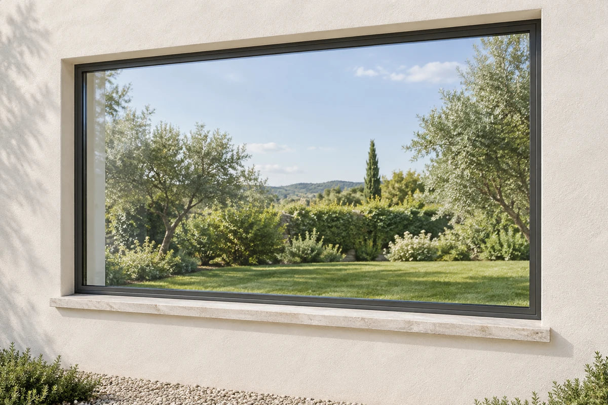 Illustration of a fixed picture window with uninterrupted glass and no opening hardware